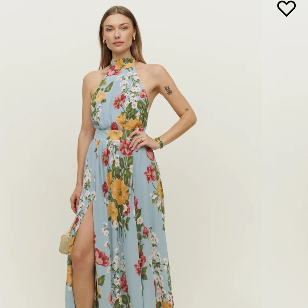 Reformation Floral Halter Maxi Dress - Blue and Yellow
